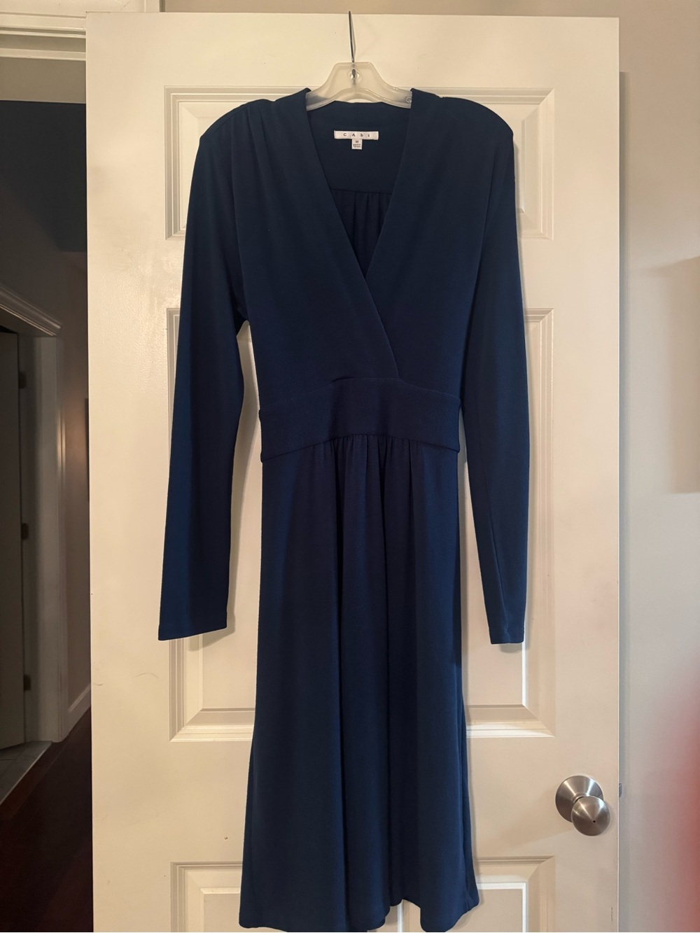 CAbi Blue Long-Sleeve Tie-Back Maxi Dress